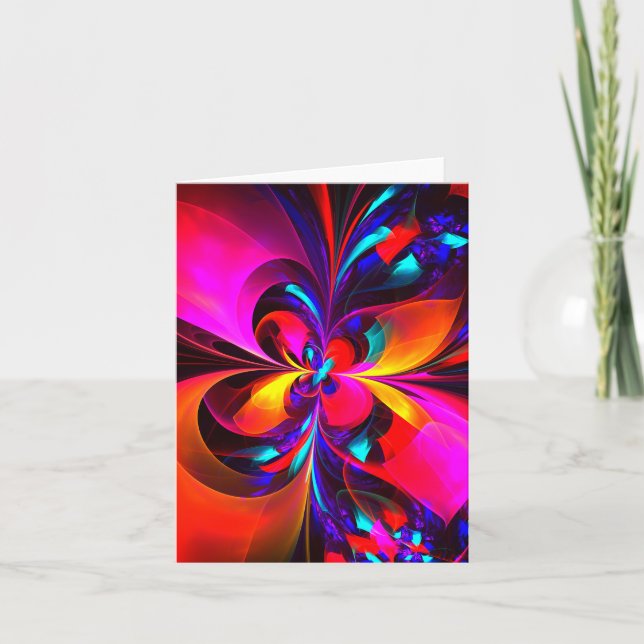 Modern Floral Abstract Art Red Blue Pattern #07 Card (Front)