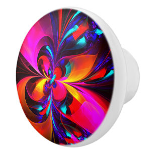 Modern Floral Abstract Art Red Blue Pattern #07 Ceramic Knob