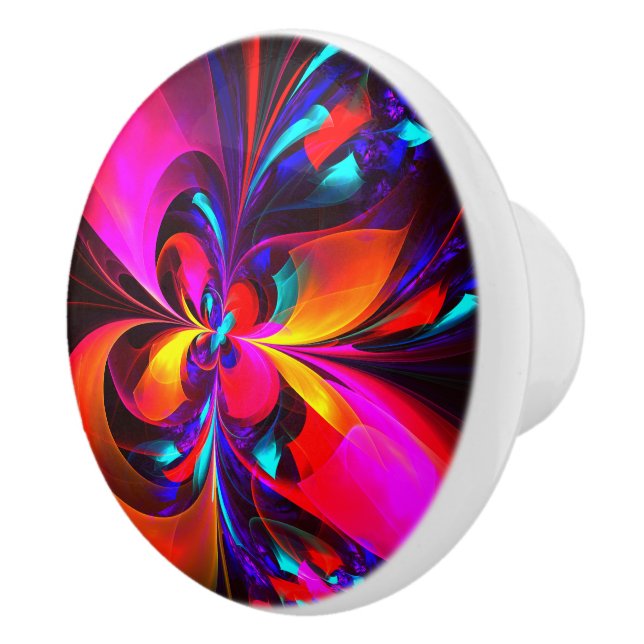 Modern Floral Abstract Art Red Blue Pattern #07 Ceramic Knob (Right)