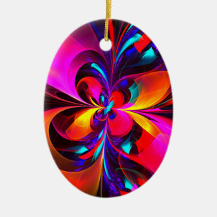 Modern Floral Abstract Art Red Blue Pattern #07 Ceramic Tree Decoration