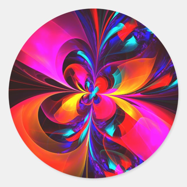 Modern Floral Abstract Art Red Blue Pattern #07 Classic Round Sticker (Front)