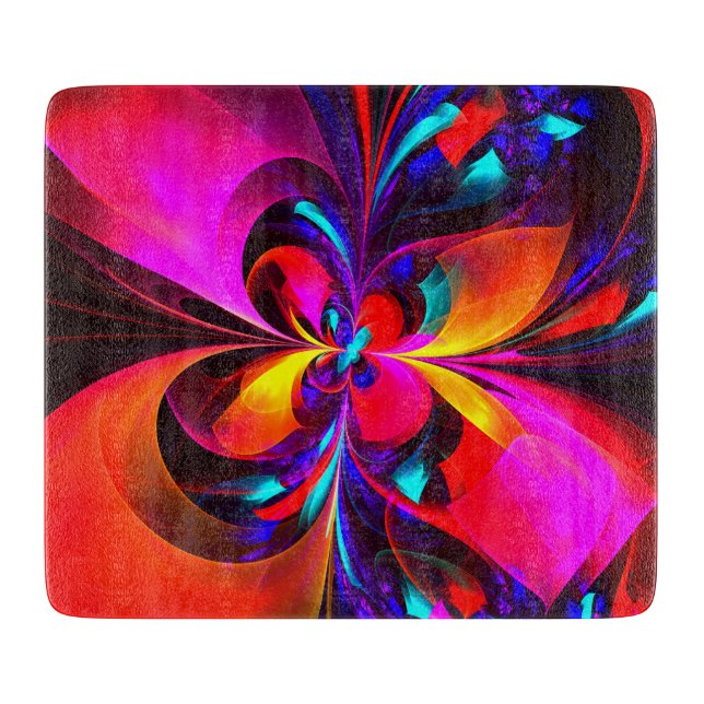 Modern Floral Abstract Art Red Blue Pattern #07 Cutting Board (Front)
