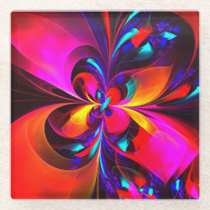 Modern Floral Abstract Art Red Blue Pattern #07 Glass Coaster