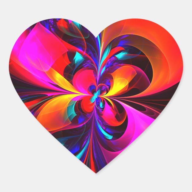 Modern Floral Abstract Art Red Blue Pattern #07 Heart Sticker (Front)