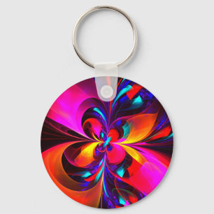 Modern Floral Abstract Art Red Blue Pattern #07 Key Ring