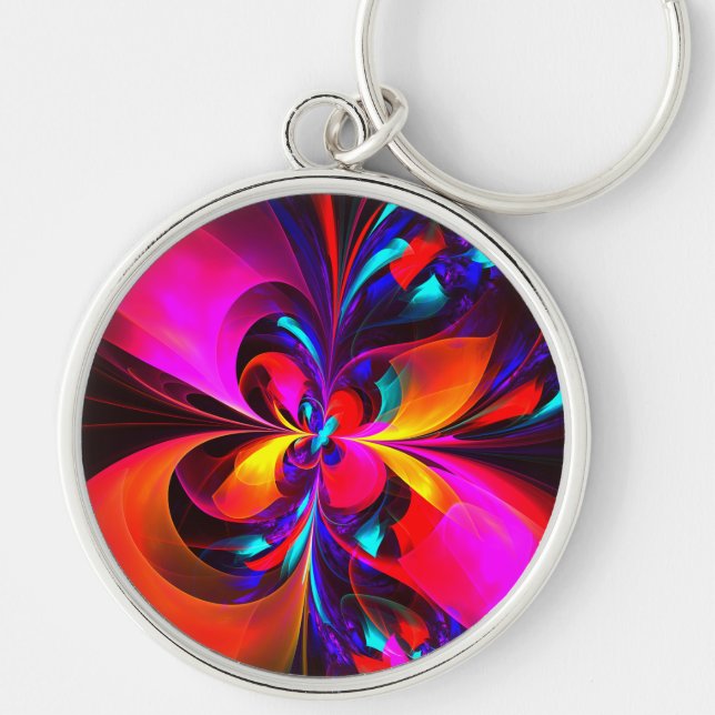 Modern Floral Abstract Art Red Blue Pattern #07 Key Ring (Front)
