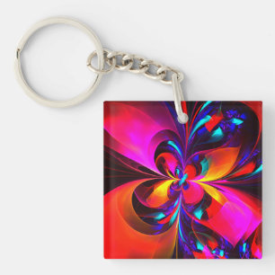 Modern Floral Abstract Art Red Blue Pattern #07 Key Ring