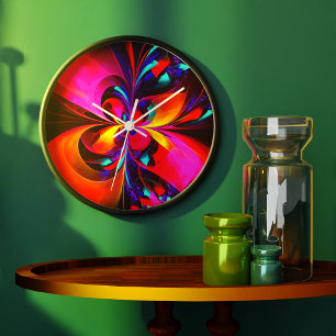 Modern Floral Abstract Art Red Blue Pattern #07 Large Clock