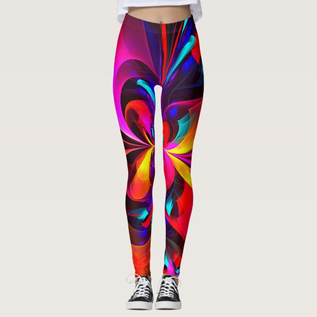 Modern Floral Abstract Art Red Blue Pattern #07 Leggings (Front)