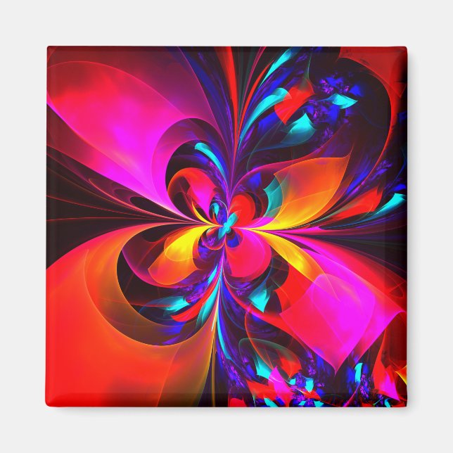 Modern Floral Abstract Art Red Blue Pattern #07 Magnet (Front)