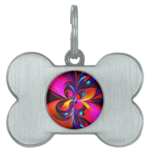 Modern Floral Abstract Art Red Blue Pattern #07 Pet ID Tag (Front)