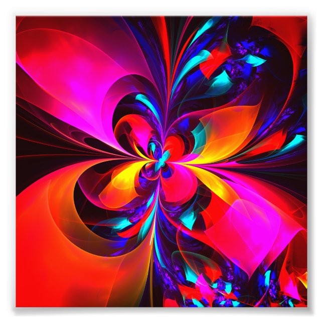 Modern Floral Abstract Art Red Blue Pattern #07 Photo Print (Front)