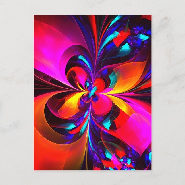 Modern Floral Abstract Art Red Blue Pattern #07 Postcard (Front)
