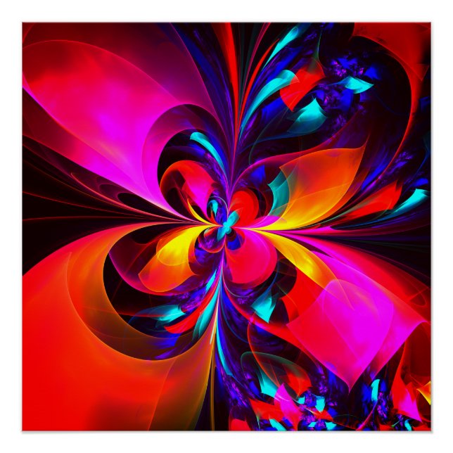 Modern Floral Abstract Art Red Blue Pattern #07 Poster (Front)