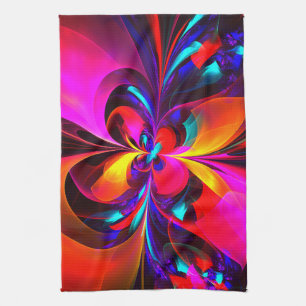Modern Floral Abstract Art Red Blue Pattern #07 Tea Towel