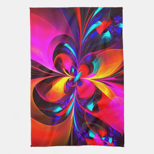 Modern Floral Abstract Art Red Blue Pattern #07 Tea Towel (Vertical)