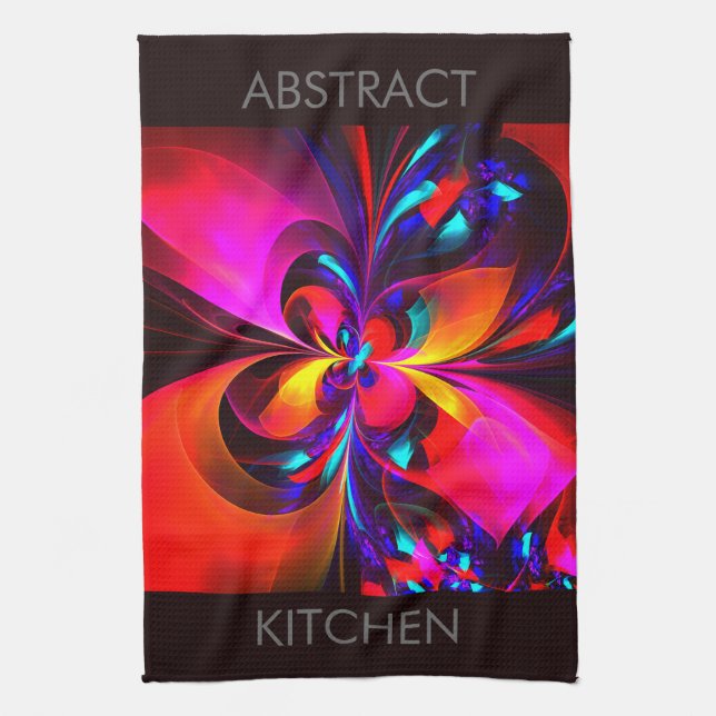 Modern Floral Abstract Art Red Blue Pattern #07 Tea Towel (Vertical)