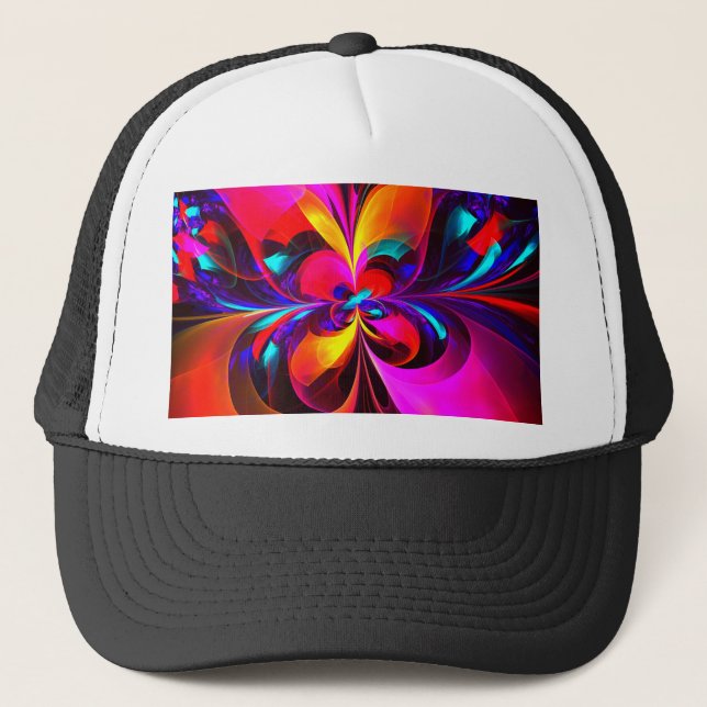Modern Floral Abstract Art Red Blue Pattern #07 Trucker Hat (Front)