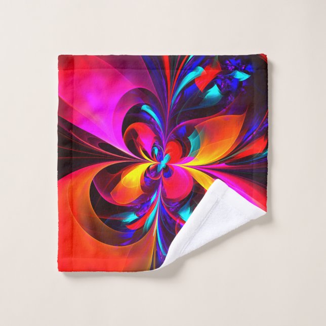 Modern Floral Abstract Art Red Blue Pattern #07 Wash Cloth (Wash Cloth)