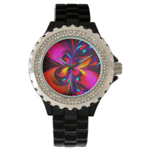 Modern Floral Abstract Art Red Blue Pattern #07 Watch