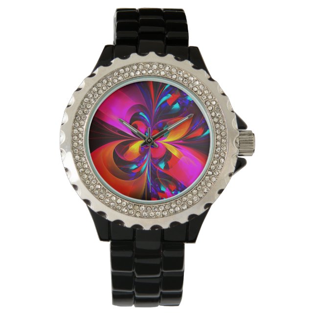 Modern Floral Abstract Art Red Blue Pattern #07 Watch (Front)