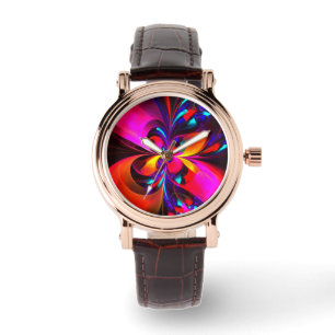 Modern Floral Abstract Art Red Blue Pattern #07 Watch