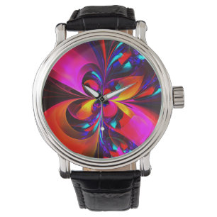 Modern Floral Abstract Art Red Blue Pattern #07 Watch