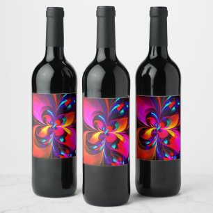 Modern Floral Abstract Art Red Blue Pattern #07 Wine Label