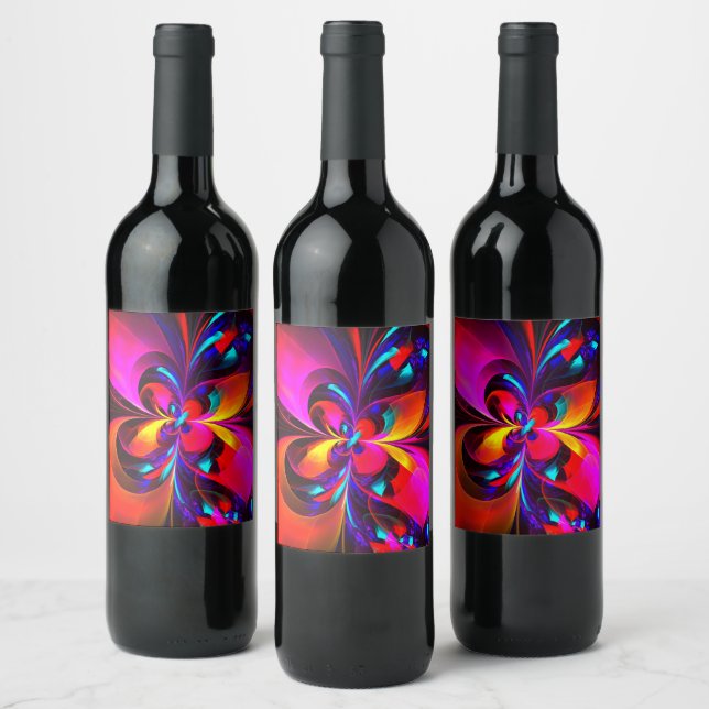 Modern Floral Abstract Art Red Blue Pattern #07 Wine Label (Bottles)