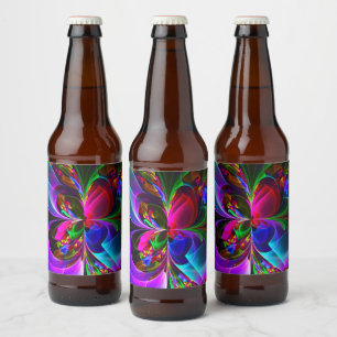 Modern Floral Abstract Art Red Blue Pattern #12 Beer Bottle Label