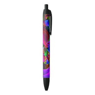 Modern Floral Abstract Art Red Blue Pattern #12 Black Ink Pen