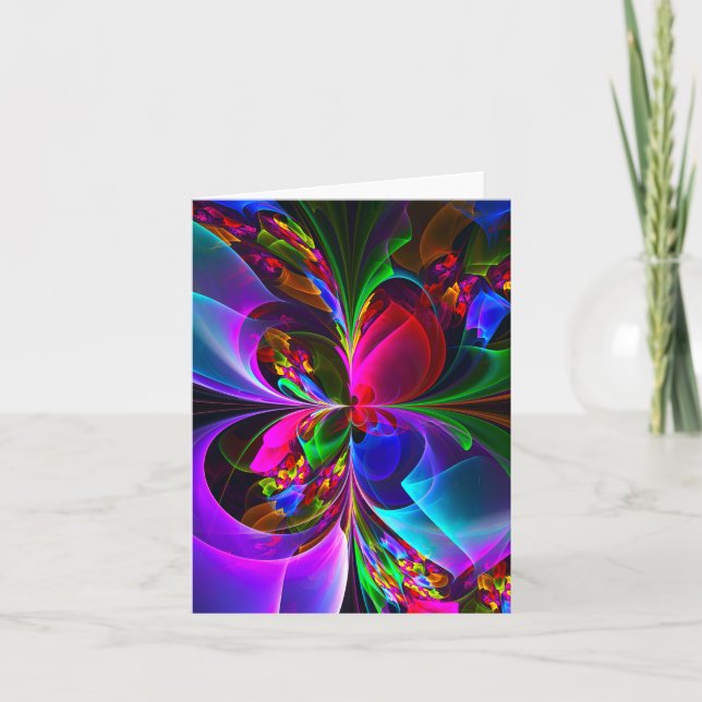 Modern Floral Abstract Art Red Blue Pattern #12 Card (Front)