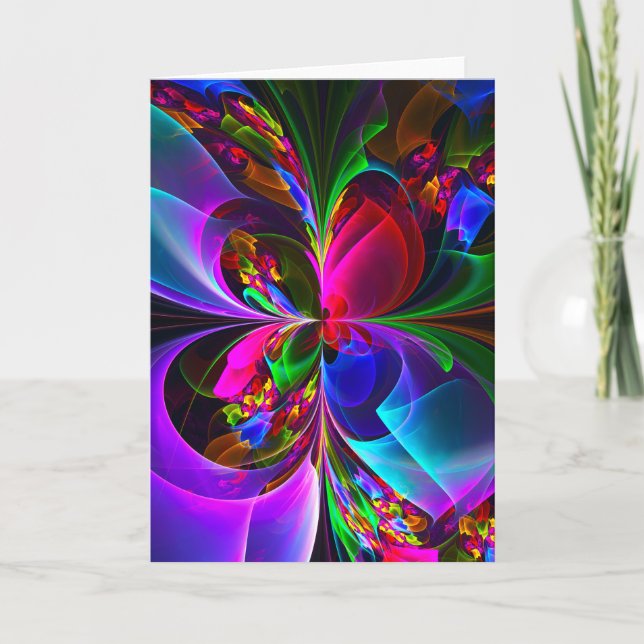 Modern Floral Abstract Art Red Blue Pattern #12 Card (Front)