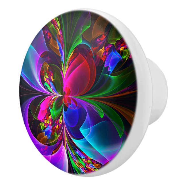 Modern Floral Abstract Art Red Blue Pattern #12 Ceramic Knob (Right)