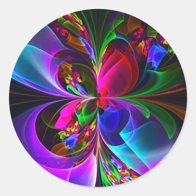 Modern Floral Abstract Art Red Blue Pattern #12 Classic Round Sticker (Front)