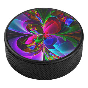 Modern Floral Abstract Art Red Blue Pattern #12 Hockey Puck