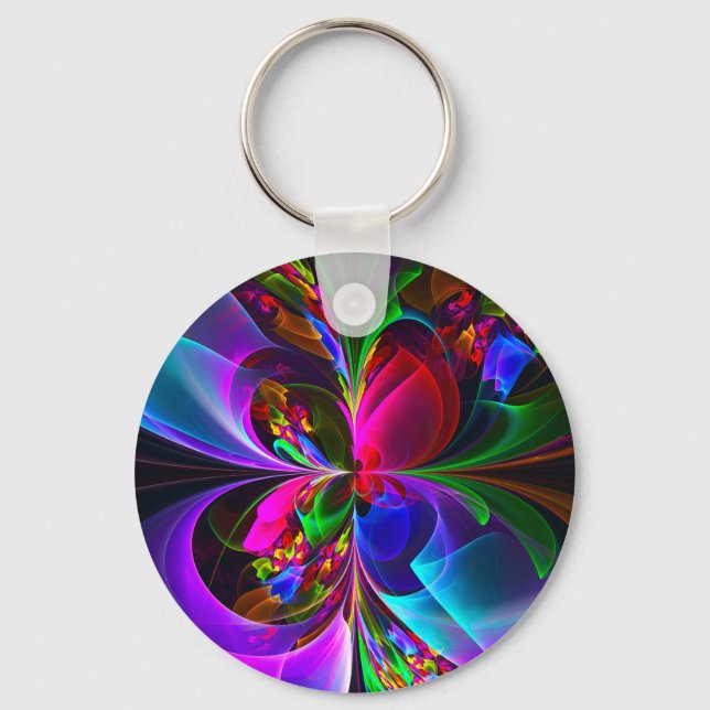 Modern Floral Abstract Art Red Blue Pattern #12 Key Ring (Front)