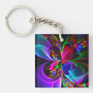 Modern Floral Abstract Art Red Blue Pattern #12 Key Ring