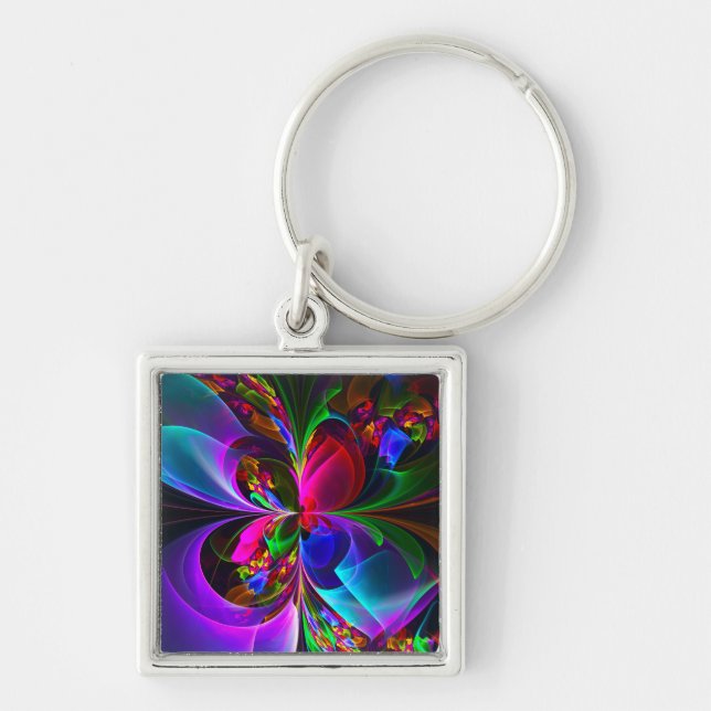 Modern Floral Abstract Art Red Blue Pattern #12 Key Ring (Front)