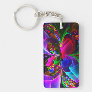 Modern Floral Abstract Art Red Blue Pattern #12 Key Ring