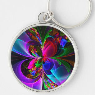 Modern Floral Abstract Art Red Blue Pattern #12 Key Ring