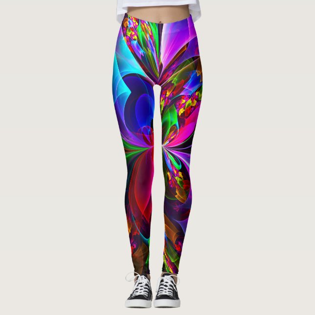 Modern Floral Abstract Art Red Blue Pattern #12 Leggings (Front)