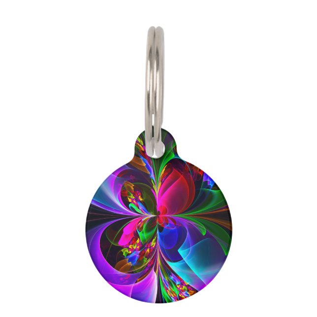 Modern Floral Abstract Art Red Blue Pattern #12 Pet Tag (Front)