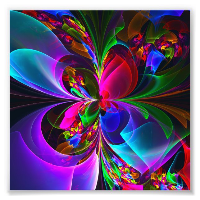 Modern Floral Abstract Art Red Blue Pattern #12 Photo Print (Front)