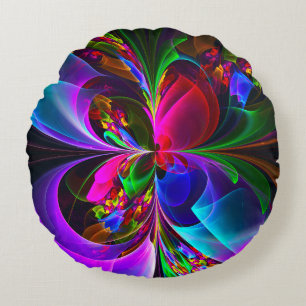 Modern Floral Abstract Art Red Blue Pattern #12 Round Cushion