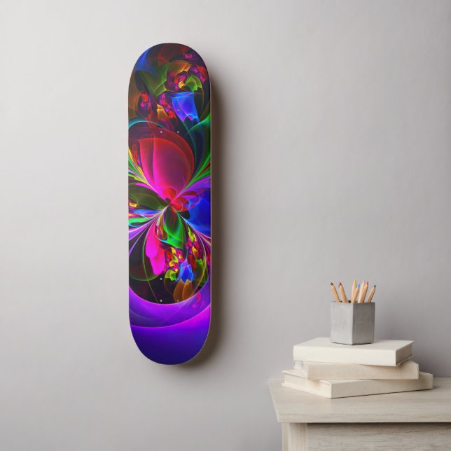 Modern Floral Abstract Art Red Blue Pattern #12 Skateboard (Wall Art)