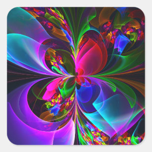 Modern Floral Abstract Art Red Blue Pattern #12 Square Sticker