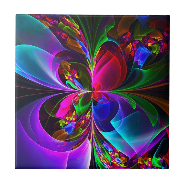 Modern Floral Abstract Art Red Blue Pattern #12 Tile (Front)