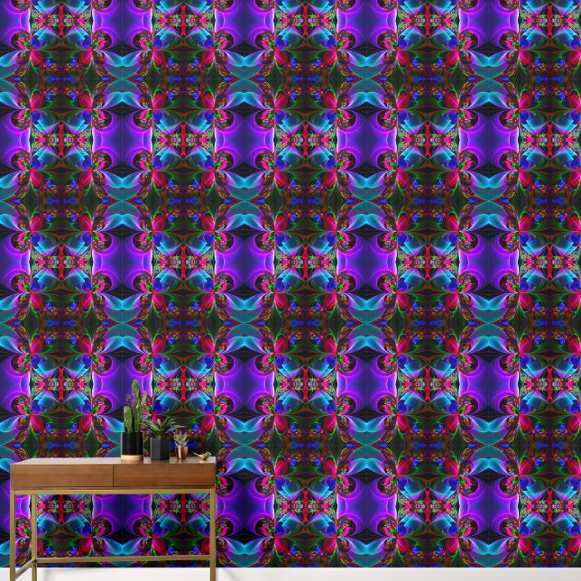 Modern Floral Abstract Art Red Blue Pattern #12 Wallpaper (Hallway)