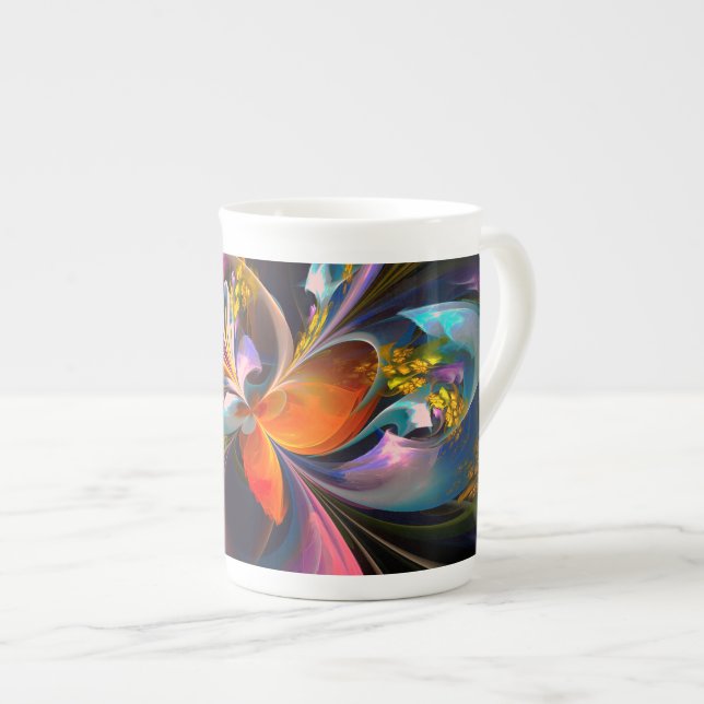 Modern Floral Abstract Art Red Blue Pattern #13 Bone China Mug (Front Right)